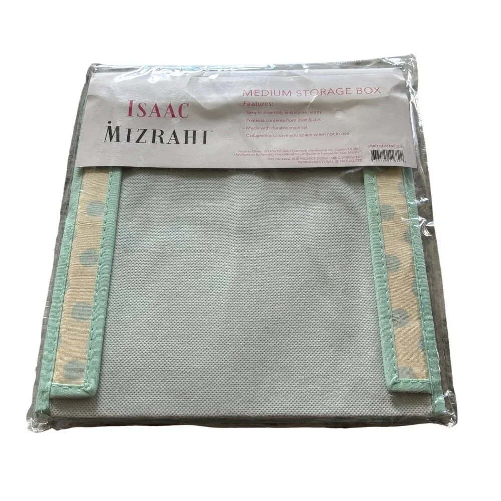 Isaac Mizzrahi Shoe Organizer & Medium Storage Box Beige w/ Green Polka Dots NEW
